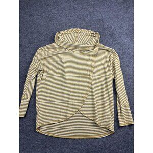 Anthropologie Saturday Sunday Sweater Womens S Yellow White Stripe Cowl Neck